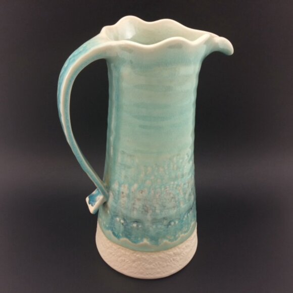 Anthropologie Old Havana Pitcher Mint Green Crackle Stoneware Handmade 11.5" - Picture 6 of 16